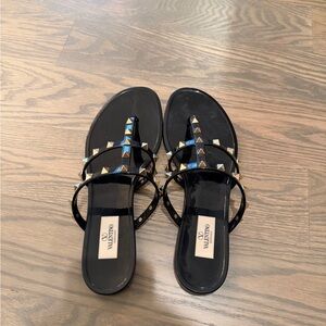 Valentino Black and Blue Studded Sandals